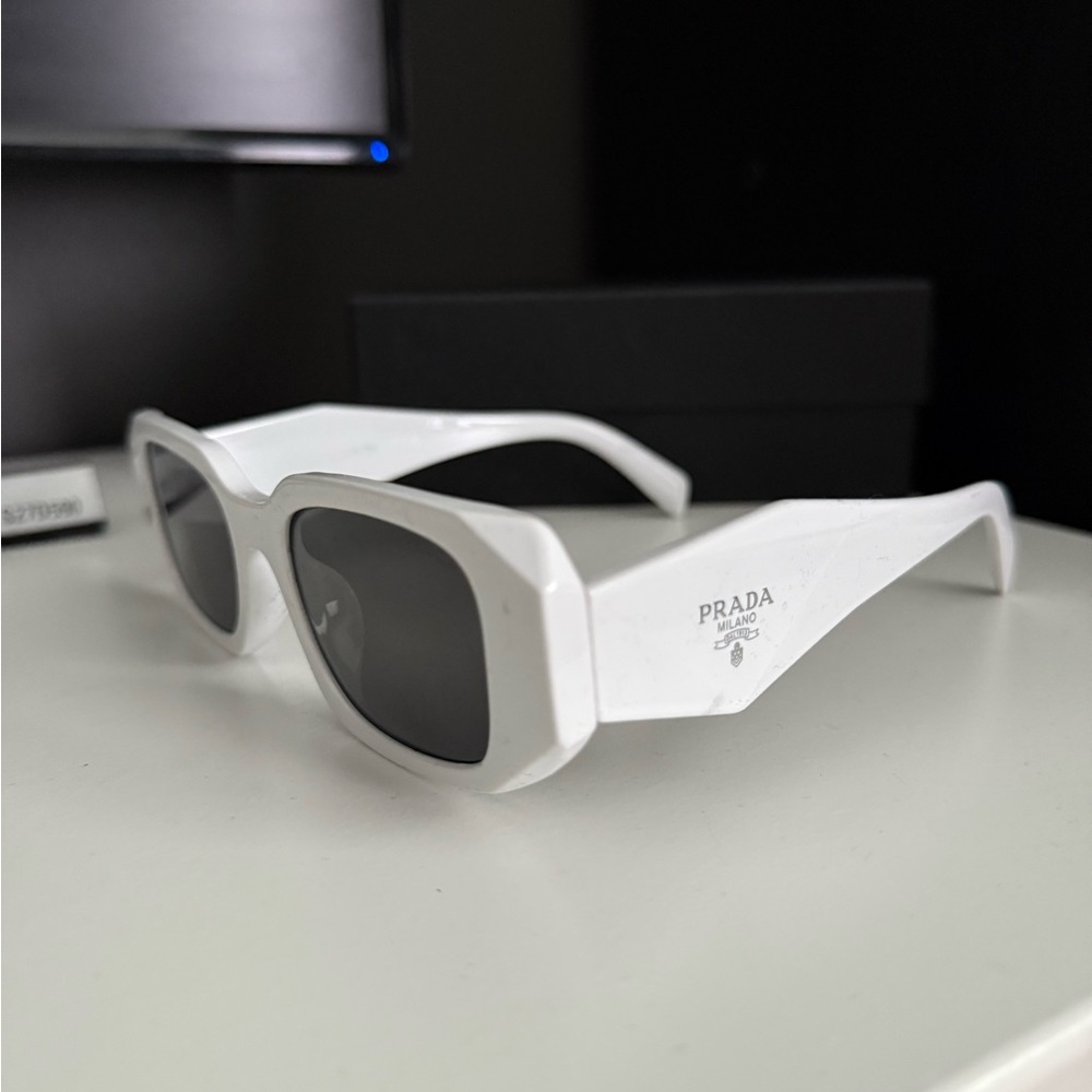 Prada Glossy White Rectangular Sunglasses